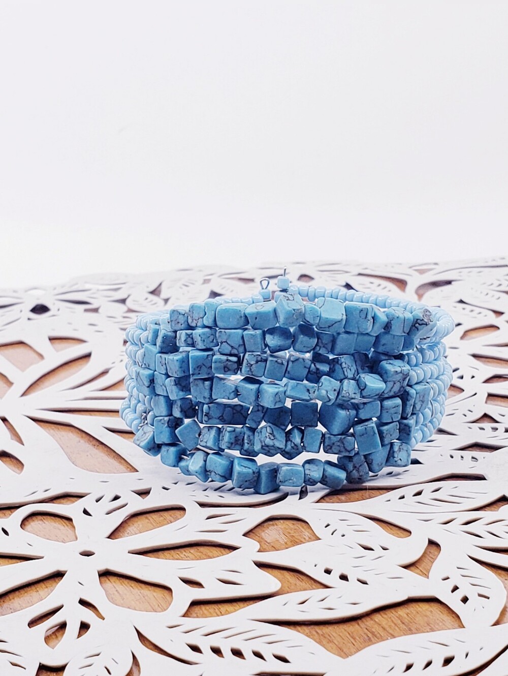 Blue Chip Howlite Stackable Beaded Cuff Bracelet